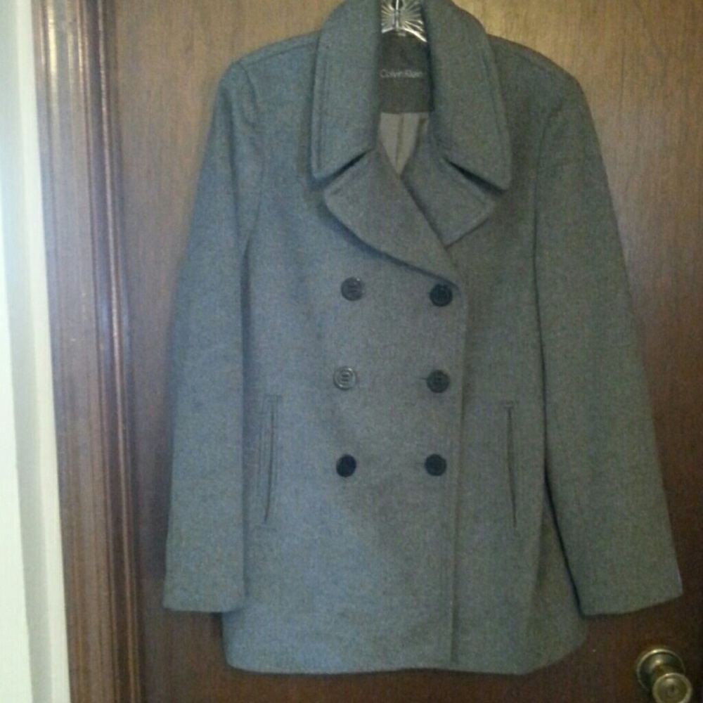 NWOT Calvin Klein grey wool/silk pea coat